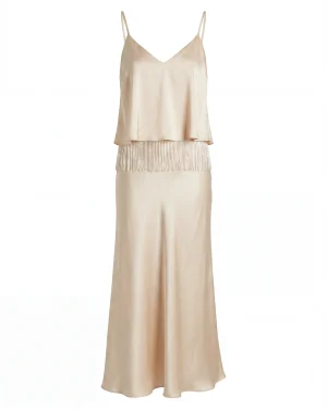 Γυναικείο Μπεζ Σατέν Φόρεμα με Κρόσσια – Κομψό & Minimal Chic