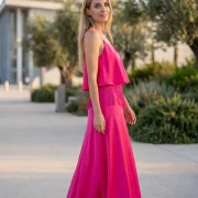 Women’s Fuchsia Satin Dress with Fringe – Glamorous & Eye‑Catching