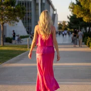 Women’s Fuchsia Satin Dress with Fringe – Glamorous & Eye‑Catching