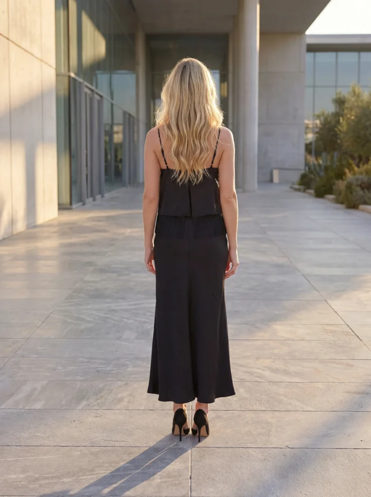 Women’s Black Satin Dress with Thin Straps – Elegant & Minimal Chic