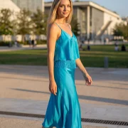 Γυναικείο Τιρκουάζ Σατέν Φόρεμα – Λαμπερό, Δροσερό & Καλοκαιρινό