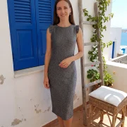 Φόρεμα Καλοκαιρινό Midi Bodycon Metallic με Ruffle Ώμους | Γκρι Ασημί