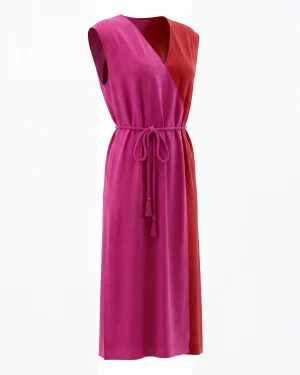 Γυναικείο Καφτάνι 100% Viscose με Βάτες – Δίχρωμο Ροζ/Κόκκινο