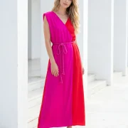 Women’s Pink & Red Kaftan – 100% Viscose with Shoulder Pads