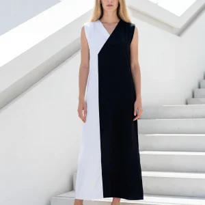 Γυναικείο Καφτάνι 100% Viscose με Βάτες – Δίχρωμο Μαύρο/Λευκό