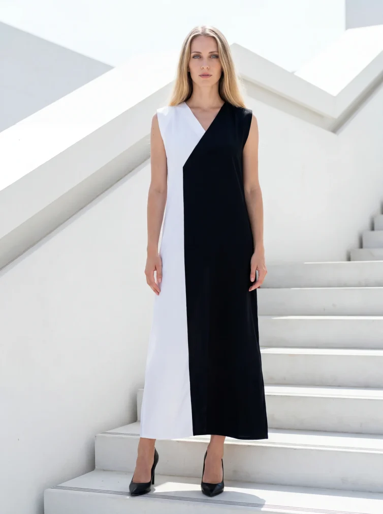 Γυναικείο Καφτάνι 100% Viscose με Βάτες – Δίχρωμο Μαύρο/Λευκό