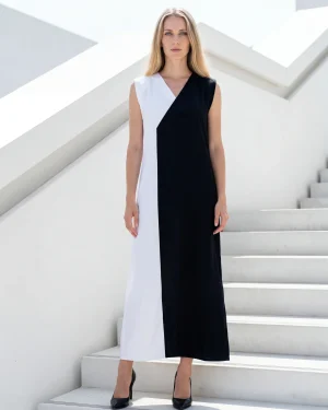 Γυναικείο Καφτάνι 100% Viscose με Βάτες – Δίχρωμο Μαύρο/Λευκό