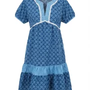Γυναικείο Φόρεμα 100% Cotton – Μπλε Printed με V‑Λαιμόκοψη