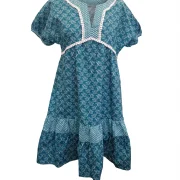 Γυναικείο Φόρεμα 100% Cotton – Μπλε Printed με V‑Λαιμόκοψη