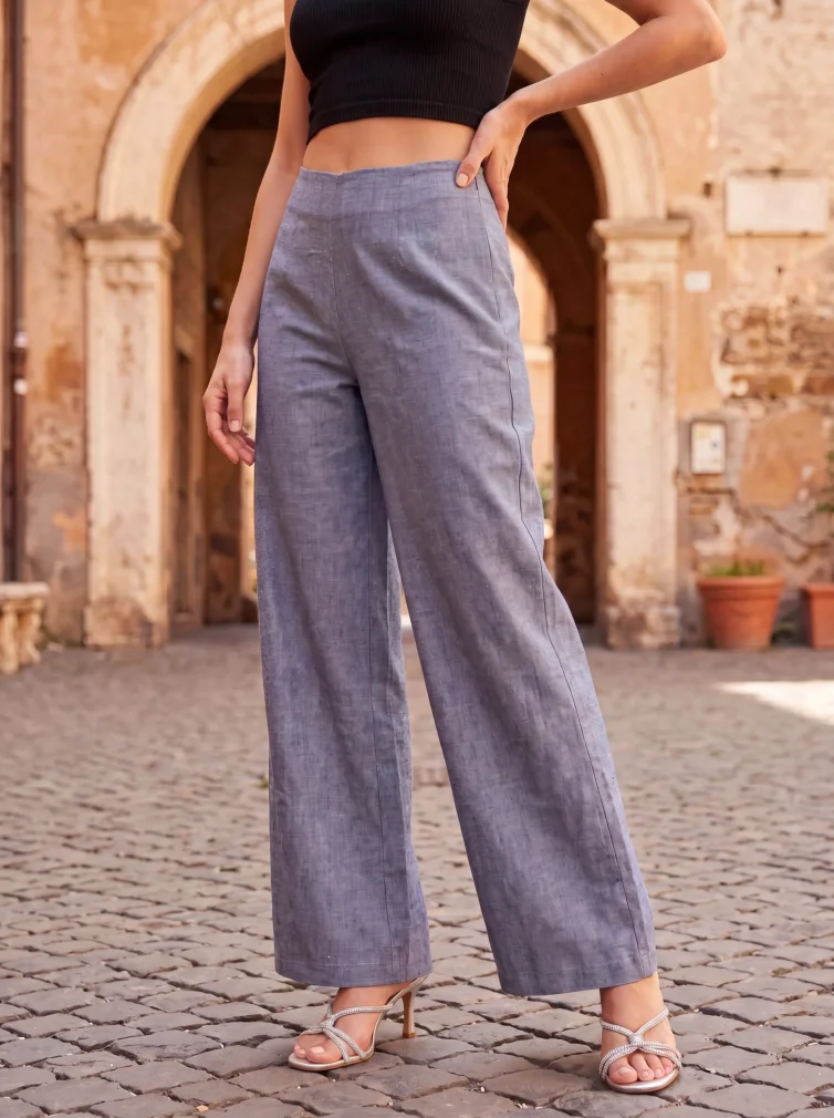 Γυναικείο Παντελόνι Καλοκαιρινό Viscose–Linen με Αόρατο Φερμουάρ στο Πλάι