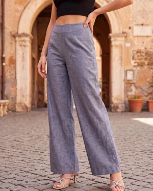 Γυναικείο Παντελόνι Καλοκαιρινό Viscose–Linen με Αόρατο Φερμουάρ στο Πλάι