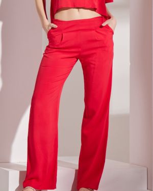 Γυναικείο Resort Παντελόνι 100% Viscose – Κόκκινο Αέρινο με Φαρδιά Γραμμή