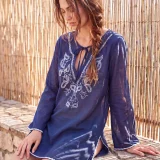 Μπλούζα Tunic Μεταξωτή Silk–Cotton με Κέντημα & Τρέσα – Premium Resort Chic