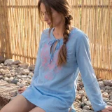 Μπλούζα Μεταξωτή Καλοκαιρινή Silk–Cotton με Κέντημα & Τρέσα – Premium Resort Chic silk summer blouses