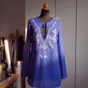 Μπλούζα Γυναικεία Κεντητή Καλοκαιρινή Silk–Cotton με Τρέσα & Premium Κέντημα