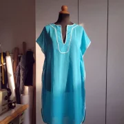 Μεταξωτό Καφτάνι Παραλίας Silk–Cotton με Λευκή Τρέσα & Αέρινη Υφή