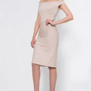 Ελαστικό Φόρεμα Off‑Shoulder με Ριγέ Υφή & Κομψή Εφαρμογή