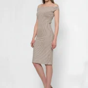 Ελαστικά Μοντέρνα Φορέματα Off‑Shoulder με Ριγέ Υφή & Κομψή Εφαρμογή
