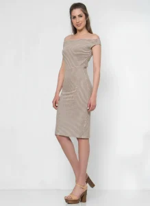 Ελαστικά Μοντέρνα Φορέματα Off‑Shoulder με Ριγέ Υφή & Κομψή Εφαρμογή