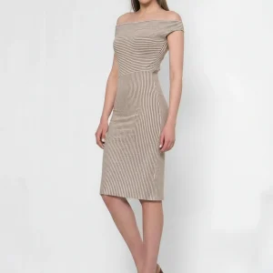 Ελαστικά Μοντέρνα Φορέματα Off‑Shoulder με Ριγέ Υφή & Κομψή Εφαρμογή