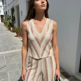 Unique Resort Top with V‑Neck & Metallic Details – Premium Summer Chic