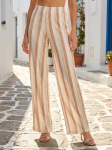 Παντελόνα Ιδιαίτερη Resort με Κάθετες Ρίγες & Αέρινη Wide‑Leg Γραμμή