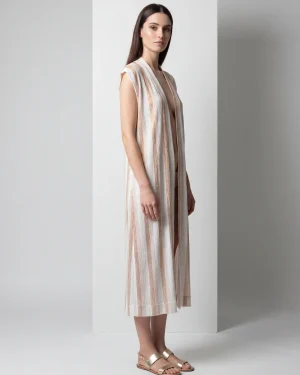 Unique Resort Cardigan with Metallic Stripes & Flowing Back Panel – Premium Chic