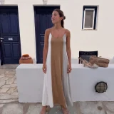 Φόρεμα Μακρύ Τιράντα Modal–Polyester με Αυξομείωση & Colorblock Σχέδιο