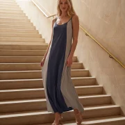 Φόρεμα Μακρύ Αέρινο Modal–Polyester με Τιράντα & Αυξομείωση – Colorblock Chic