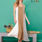 Φόρεμα Μακρύ Τιράντα Modal–Polyester με Αυξομείωση & Colorblock Σχέδιο